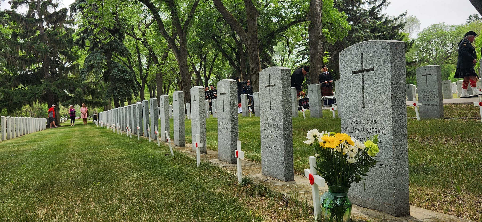 Detailed view of monuments and memorial markers at Bradwell Cemetery Saskatchewan